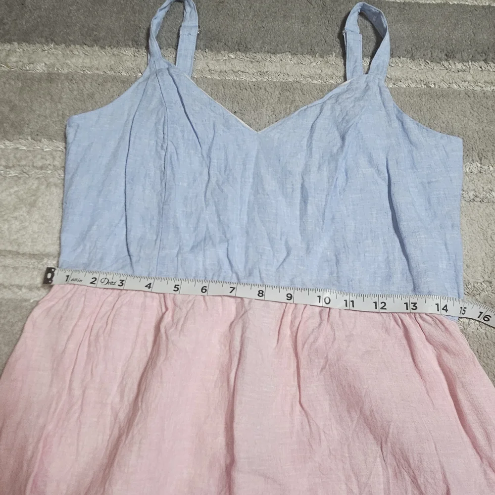 Colorblock Linen Sundress in Blue and Pink - Picture 7 of 8